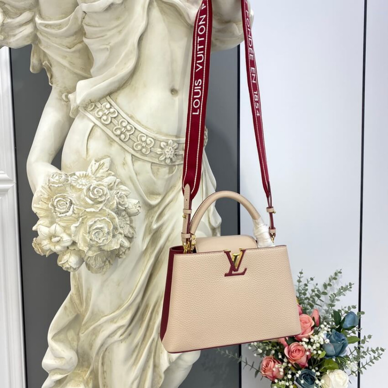 Replica Louis Vuitton Capucines Bb M59061 Eggshell/Lie De Vin Red