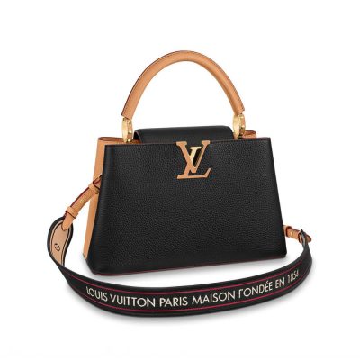Replica Louis Vuitton Capucines Mm M58608 Black/Arizona Beige