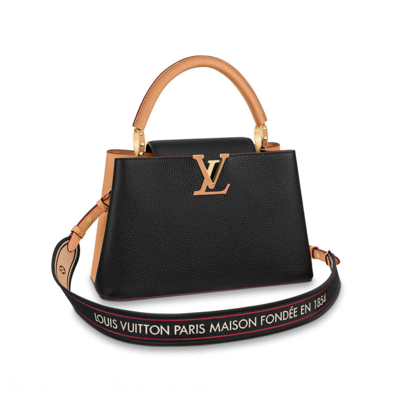 Replica Louis Vuitton Capucines Mm M58608 Black/Arizona Beige
