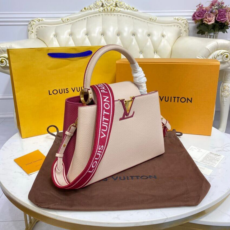 Replica Louis Vuitton Capucines Mm M58610 Eggshell/Lie De Vin Red - Image 4