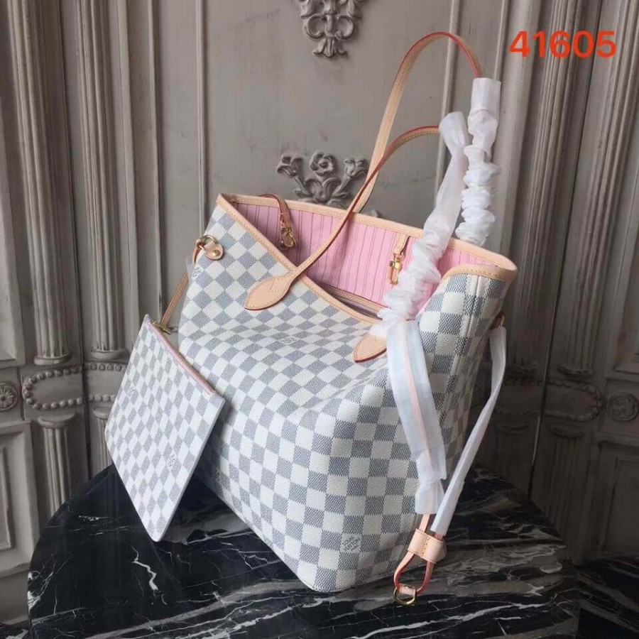 Replica Louis Vuitton Damier Azur Canvas Neverfull Mm N41605 Pink - Image 3