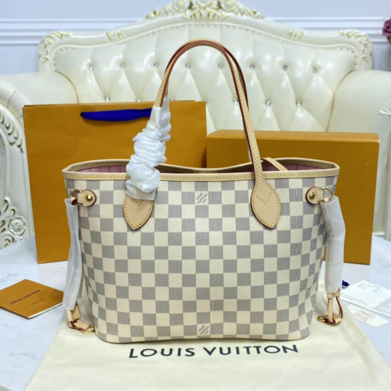 Replica Louis Vuitton Damier Azur Neverfull Pm N41362 Pink - Image 4