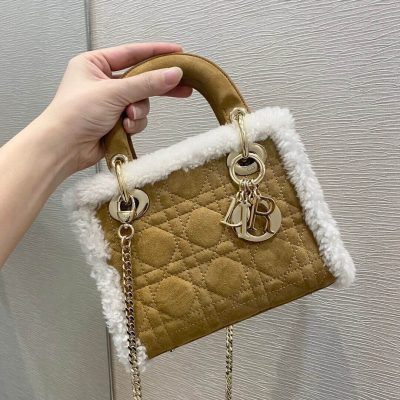Alternative view of Replica Mini Lady Dior Bag In Camel-Colored Shearling M0505