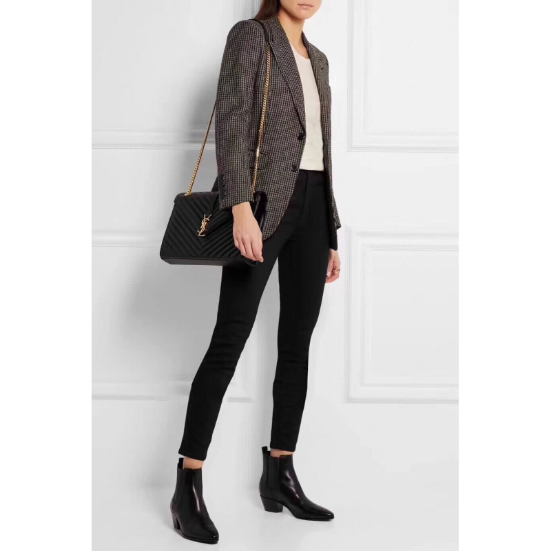 Replica Saint Laurent Grain Leather Large Envelope Chain Bag 396910 Black - Image 2