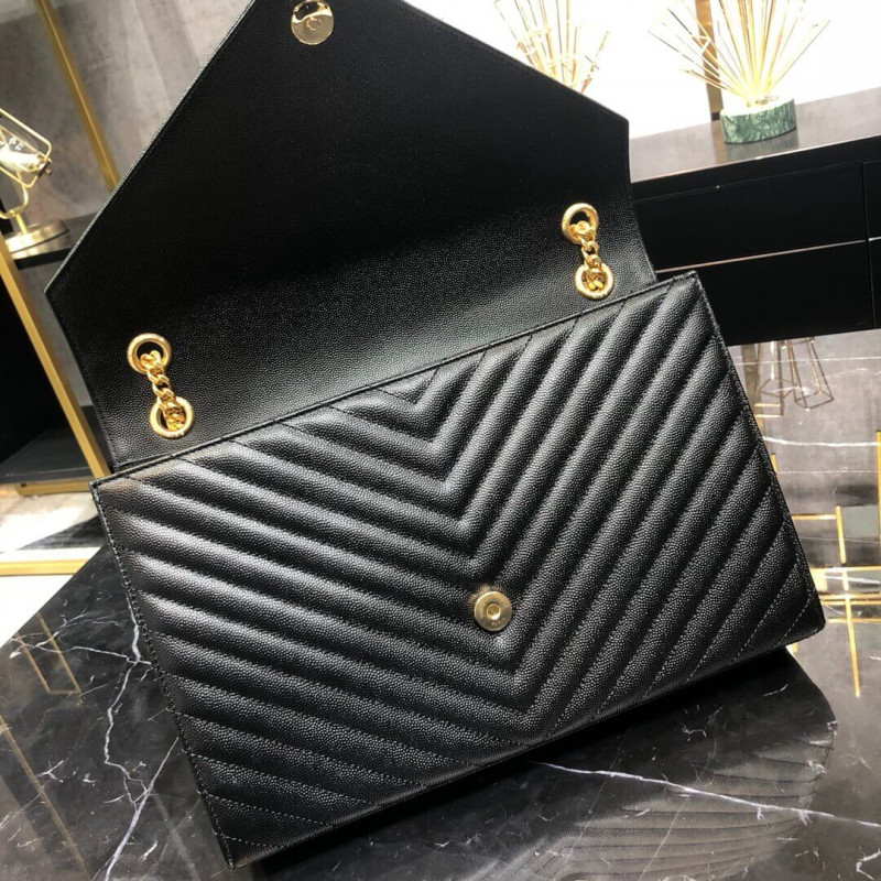 Replica Saint Laurent Grain Leather Large Envelope Chain Bag 396910 Black - Image 12