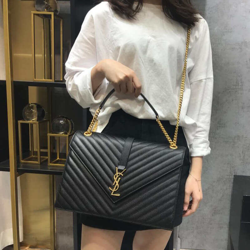 Replica Saint Laurent Grain Leather Large Envelope Chain Bag 396910 Black - Image 4