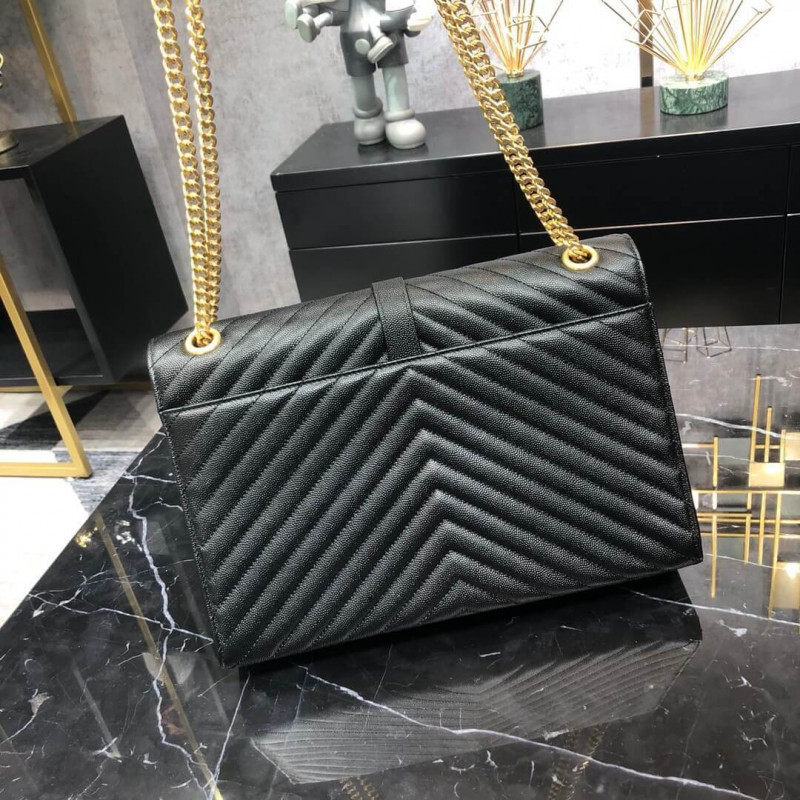 Replica Saint Laurent Grain Leather Large Envelope Chain Bag 396910 Black - Image 5