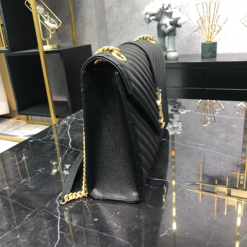 Replica Saint Laurent Grain Leather Large Envelope Chain Bag 396910 Black - Image 6