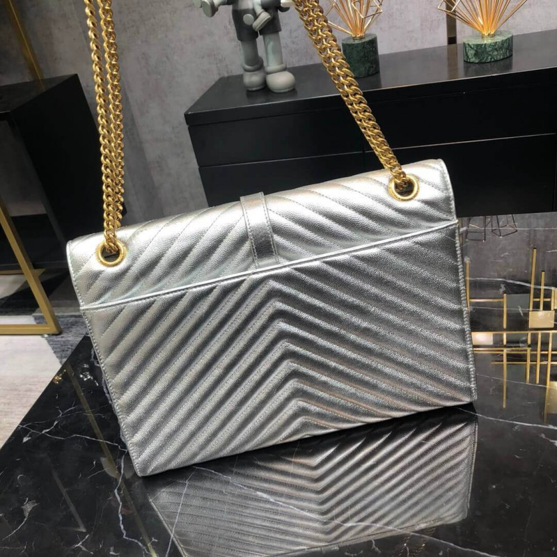 Replica Saint Laurent Metallic Silver Large Envelope Chain Bag 396910 - Image 2