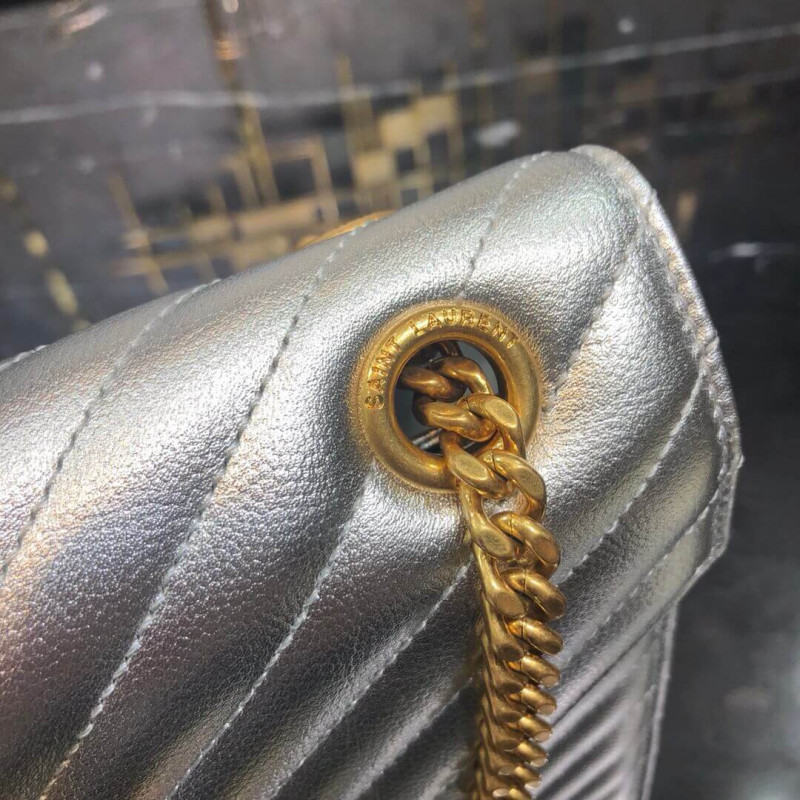Replica Saint Laurent Metallic Silver Large Envelope Chain Bag 396910 - Image 5