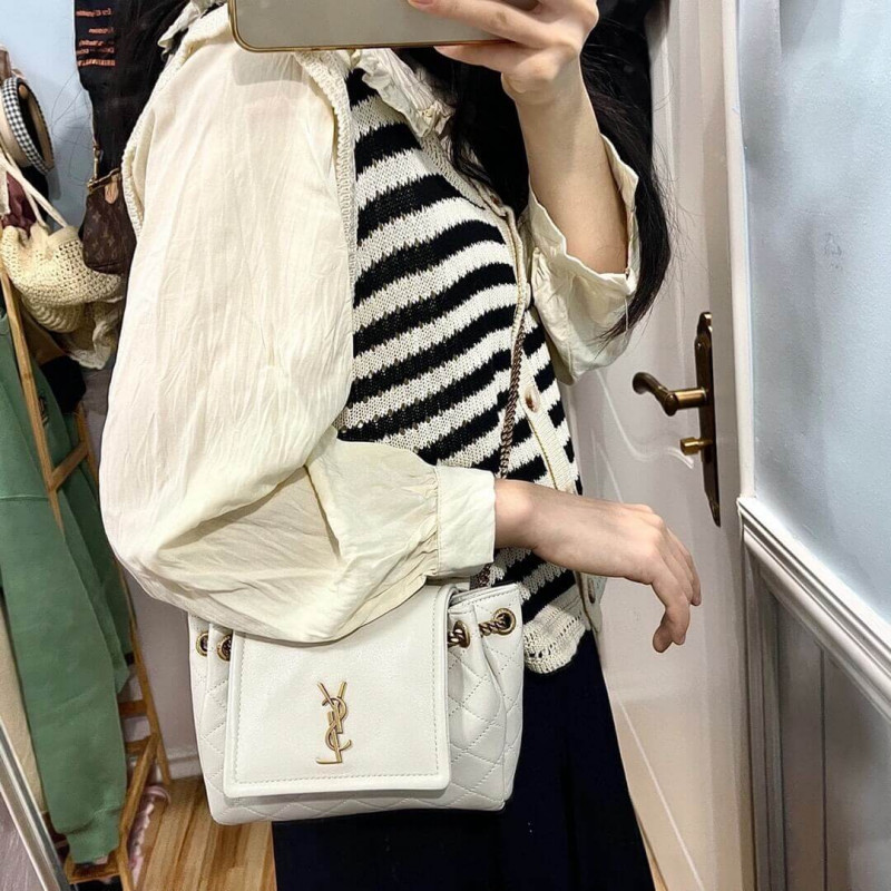 Replica Saint Laurent Nolita Mini Leather Shoulder Bag 672738 White - Image 3
