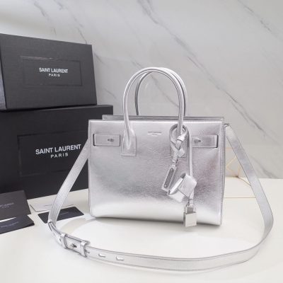 Alternative view of Replica Saint Laurent Sac De Jour Souple Baby In Crumpled Silver Calf Leather 477477