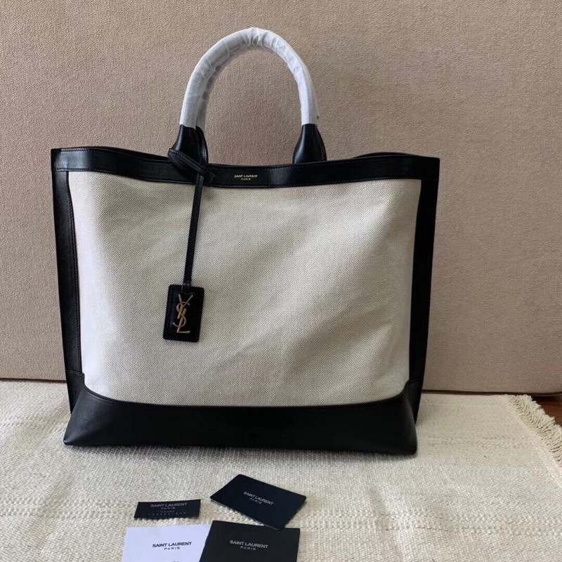Replica Saint Laurent Shopping Tag En Cuir Et Toile 619757 - Image 6
