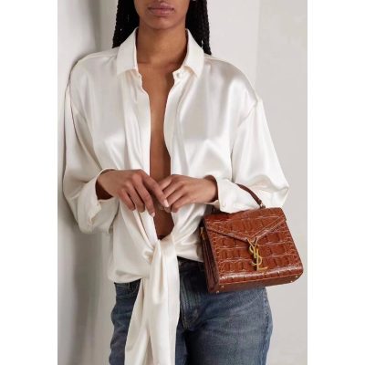 Alternative view of Replica Ysl Saint Laurent Cassandra Mini Top Handle Bag In Caiman Embossed Leather 602716 Brown