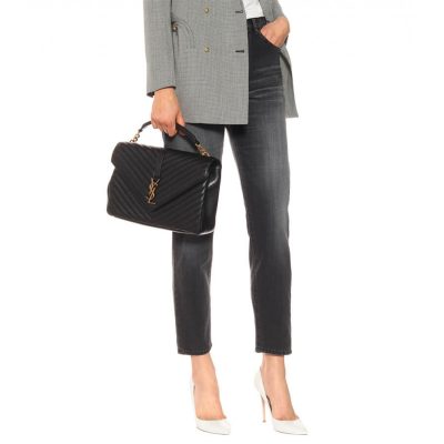 Alternative view of Replica Ysl Saint Laurent Sheepskin Matelasse Chevron Monogram Large College Satchel 392738 Black