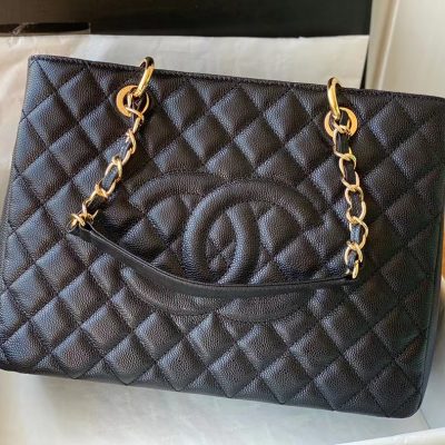 Replica Chanel Grand Shopping Black Tote Quilted Caviar A50995