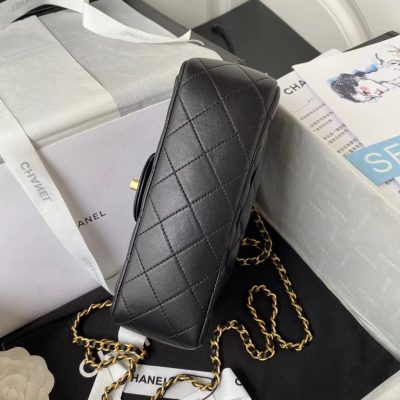 Alternative view of Replica Chanel Lambskin Mini Flap Bag With Top Handle Black As2431