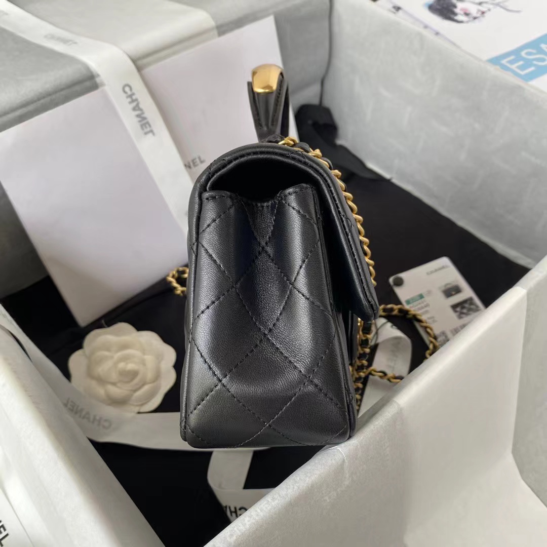 Replica Chanel Lambskin Mini Flap Bag With Top Handle Black As2431 - Image 4