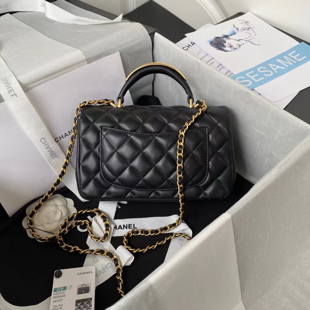 Replica Chanel Lambskin Mini Flap Bag With Top Handle Black As2431 - Image 5