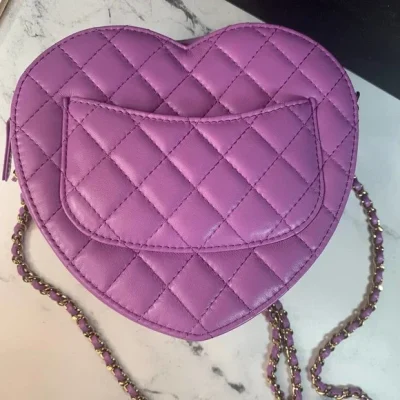Alternative view of Replica Chanel Heart Zipped Arm Coin Purse 22S Purple/Black Ap2786
