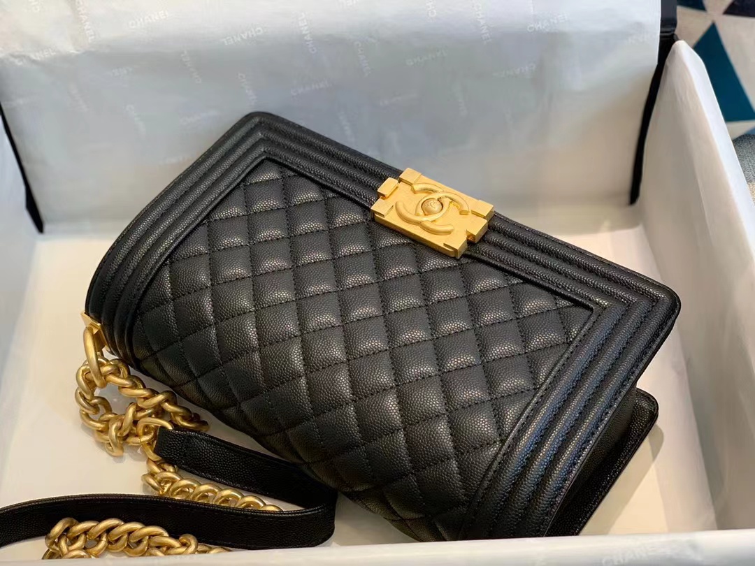 Replica Chanel Boy Chanel Chain Shoulder Bag A67086 Caviar Skin Black Used Women Shw - Image 4
