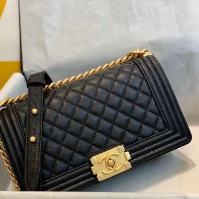Replica Chanel Boy Chanel Chain Shoulder Bag A67086 Caviar Skin Black Used Women Shw