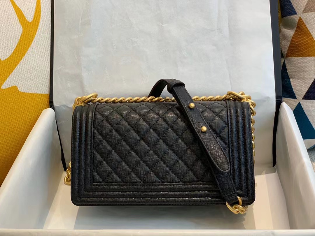Replica Chanel Boy Chanel Chain Shoulder Bag A67086 Caviar Skin Black Used Women Shw - Image 2