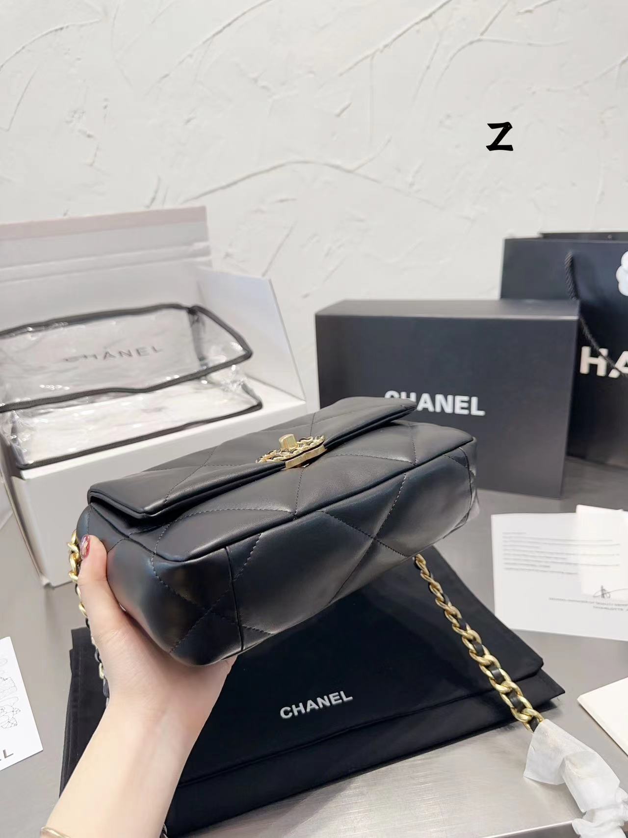 Replica Chanel 19 Hand 2Way Chain Shoulder Bag As1160 Lamb Leather Black Used Women - Image 3