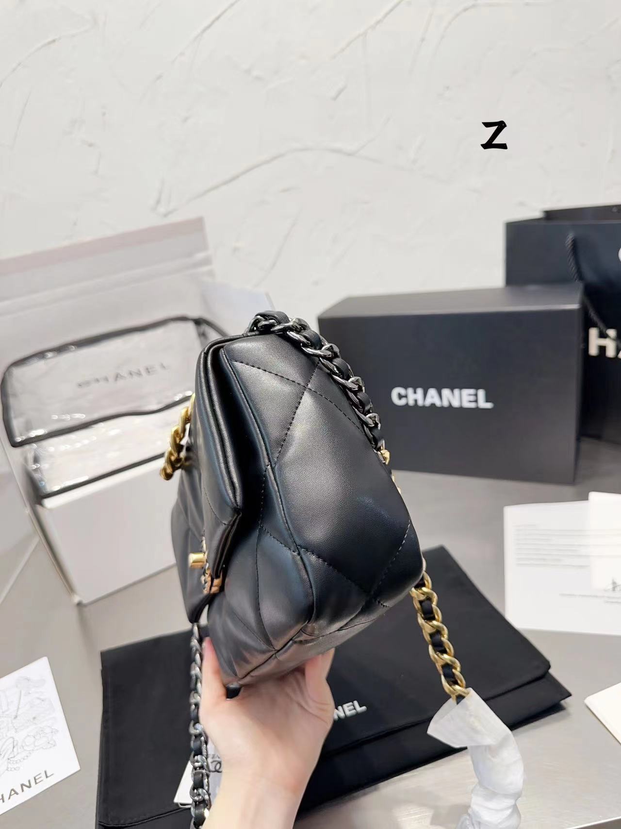 Replica Chanel 19 Hand 2Way Chain Shoulder Bag As1160 Lamb Leather Black Used Women - Image 4