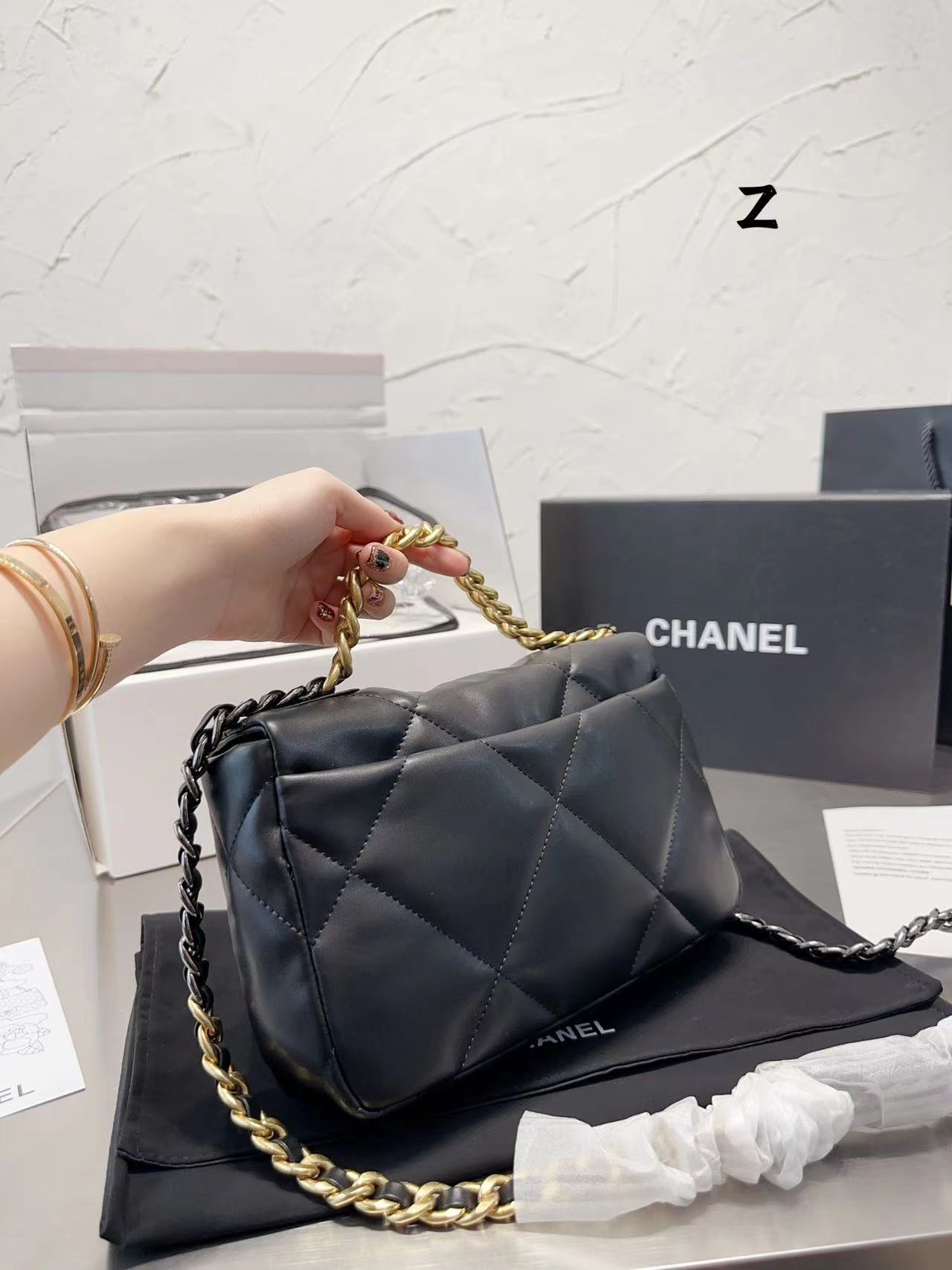 Replica Chanel 19 Hand 2Way Chain Shoulder Bag As1160 Lamb Leather Black Used Women - Image 5