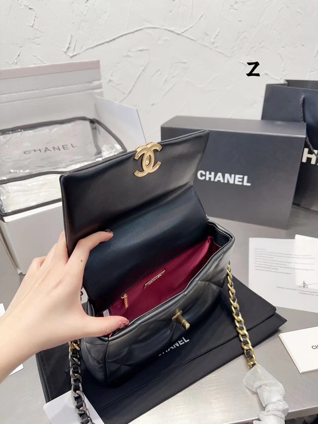 Replica Chanel 19 Hand 2Way Chain Shoulder Bag As1160 Lamb Leather Black Used Women - Image 7