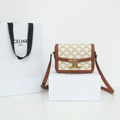 Replica Celine Teen Triomphe Bag In Triomphe Canvas And Calfskin White