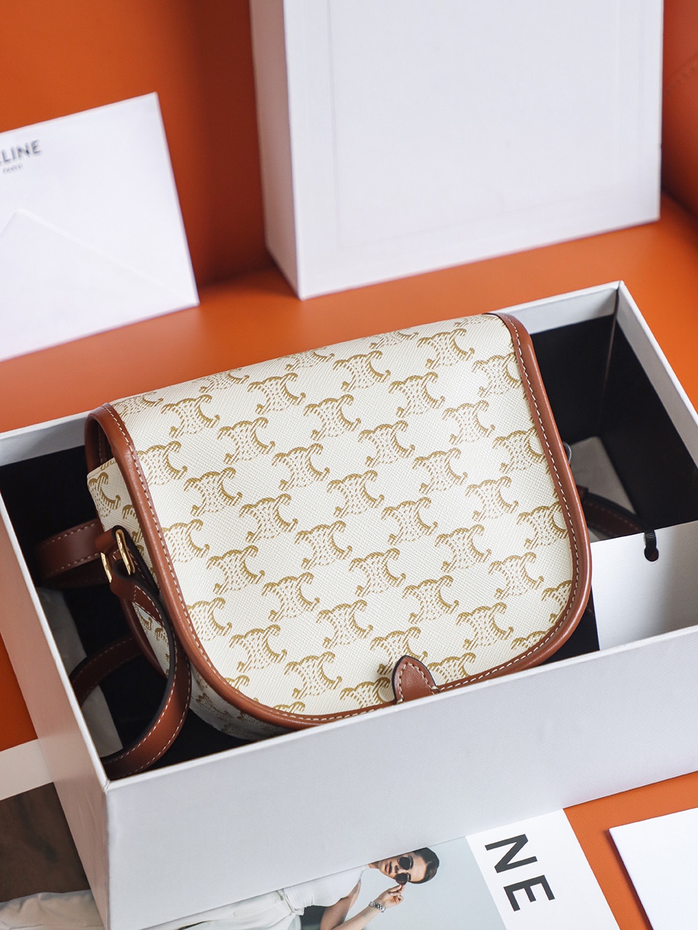Replica Celine Medium Folco Bag In Triomphe Canvas And Calfskin - Image 9