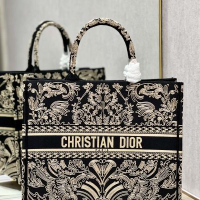 Replica Dior Book Tote Large Black And White Ornamental Cornely-Effect Embroidery M1286Zmdr_M03C