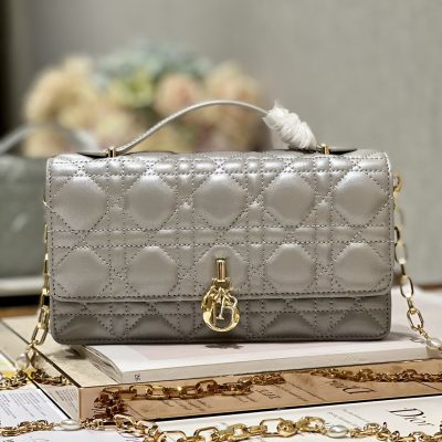 Replica Dior Miss Mini Bag Metallic Gray Cannage Lambskin