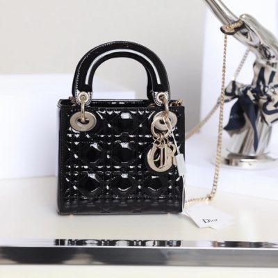 Replica Dior Mini Lady Dior Bag Black Patent Cannage Calfskin M0565Pwrt_M900A