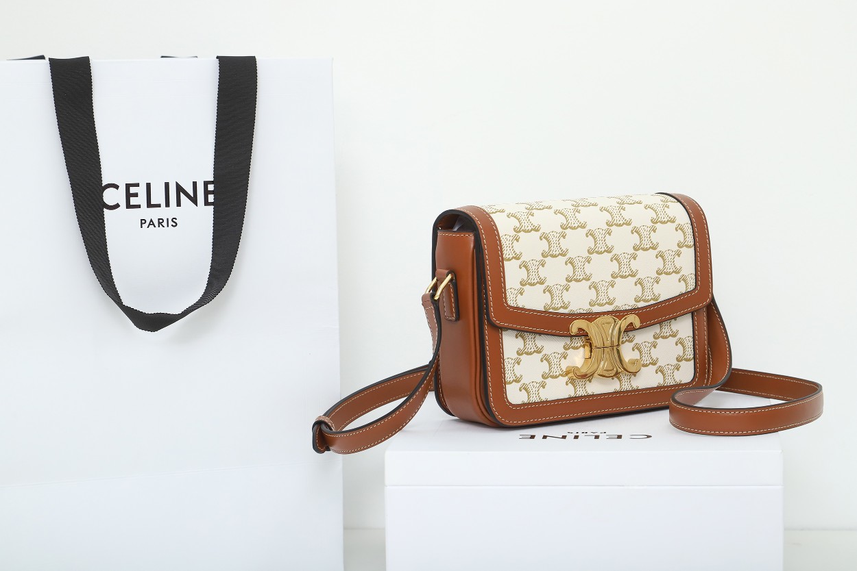 Replica Celine Teen Triomphe Bag In Triomphe Canvas And Calfskin White - Image 9