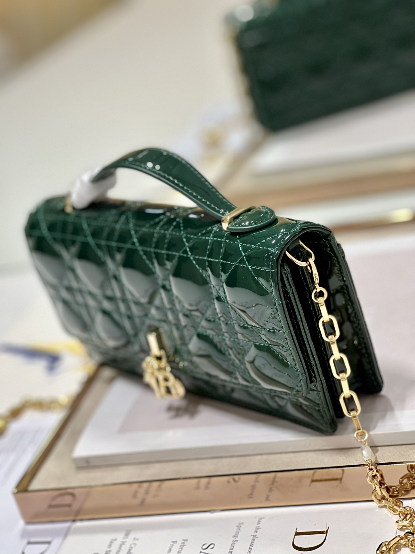 Replica Dior Miss Mini Bag Rose Pine Green Patent Cannage Calfskin - Image 5
