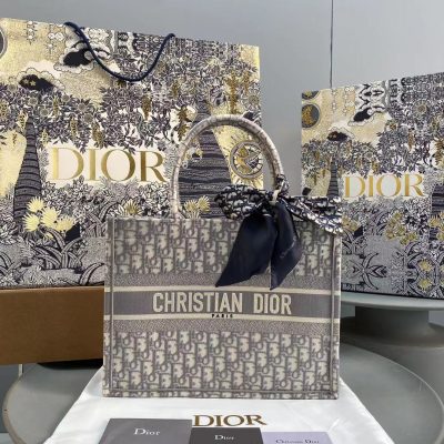 Replica Dior Book Tote Medium Gray Dior Oblique Embroidery M1296Zriw_M932