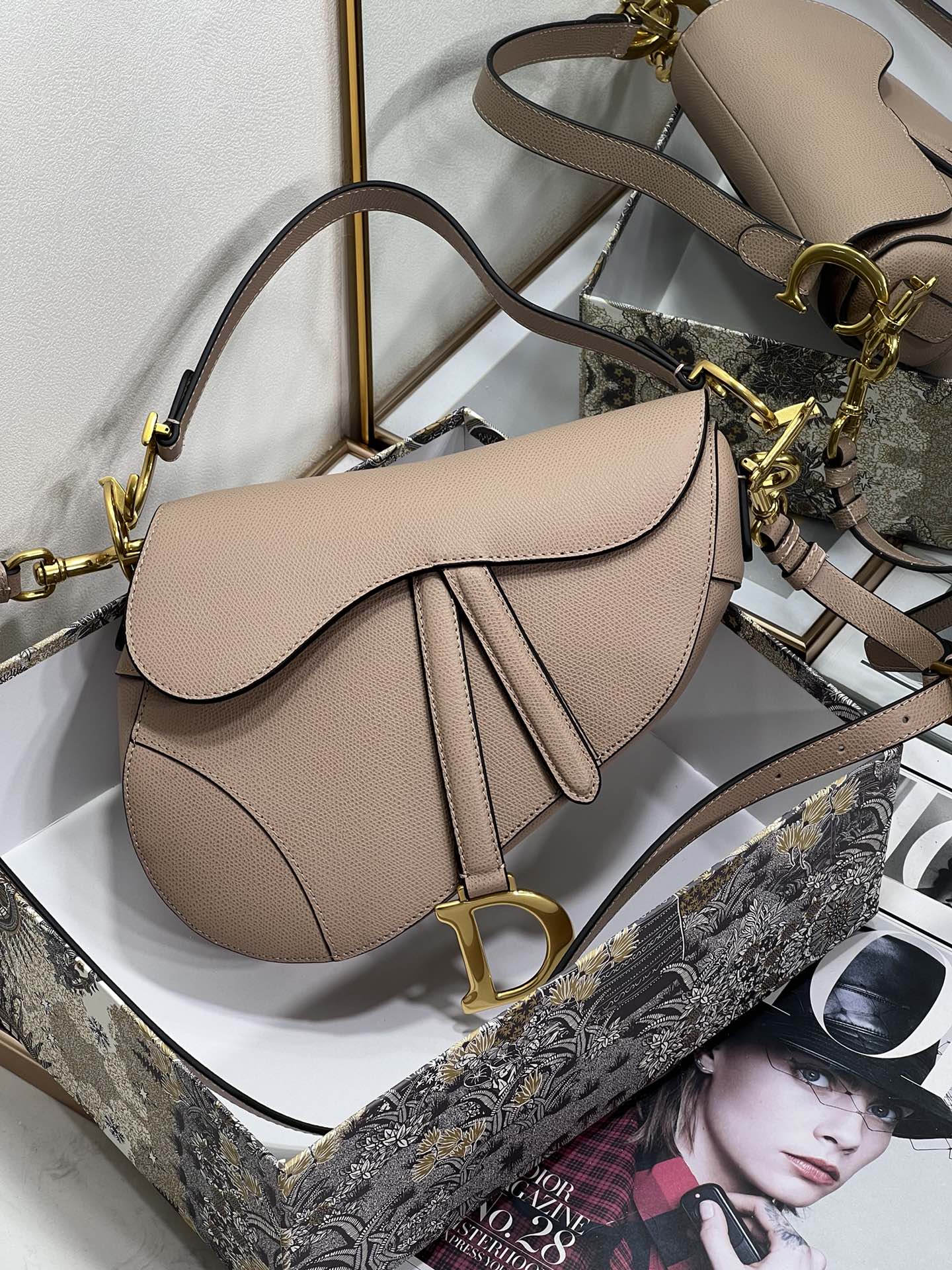 Replica Dior Saddle Bag Sand Pink Grained Calfskin M0455Cbaa_M84P