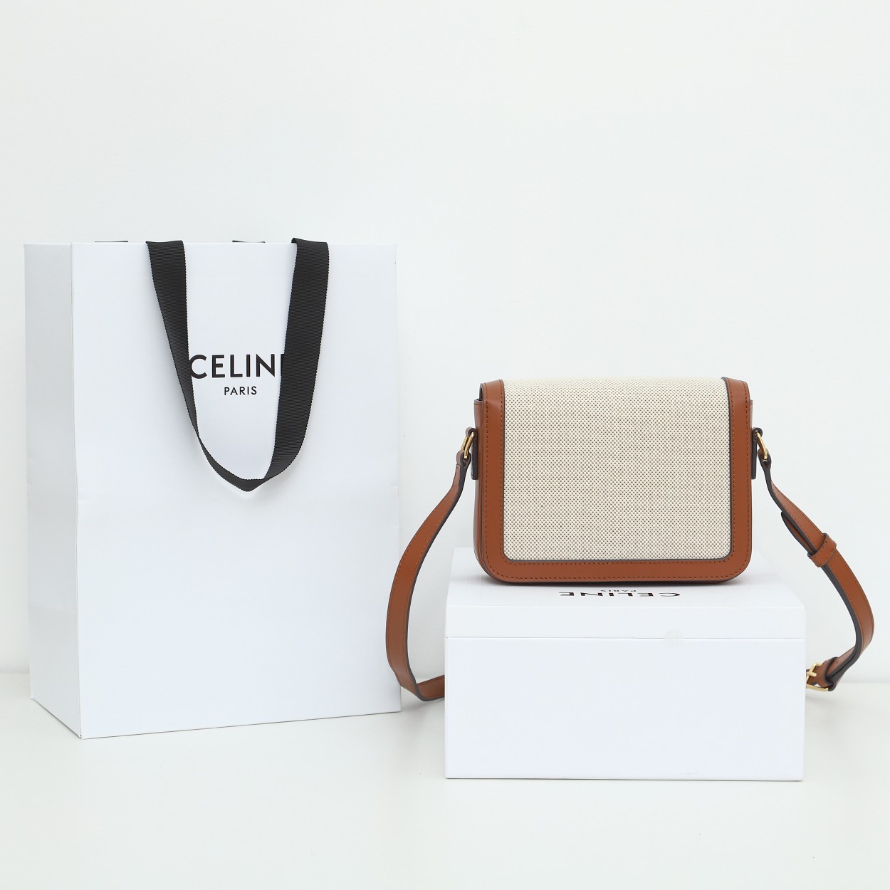 Replica Celine Teen Triomphe Bag In Textile And Calfskin - Image 6