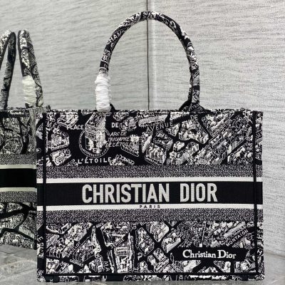 Replica Dior Book Tote Medium Black And White Plan De Paris Embroidery M1286Zomp_M993