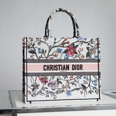 Replica Dior Book Tote White Multicolor Dior Petites Fleurs Embroidery