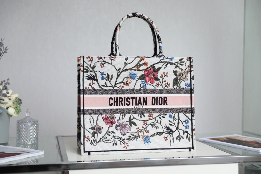 Replica Dior Book Tote White Multicolor Dior Petites Fleurs Embroidery