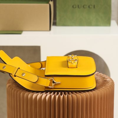 Alternative view of Replica Gucci Horsebit 1955 Shoulder Bag 602204 Yellow Leather