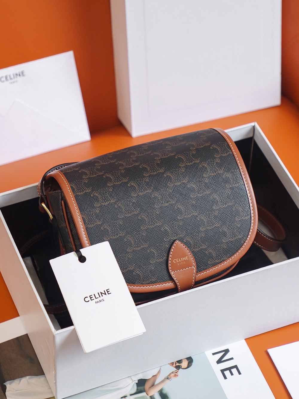 Replica Celine Medium Folco Bag In Triomphe Canvas And Calfskin