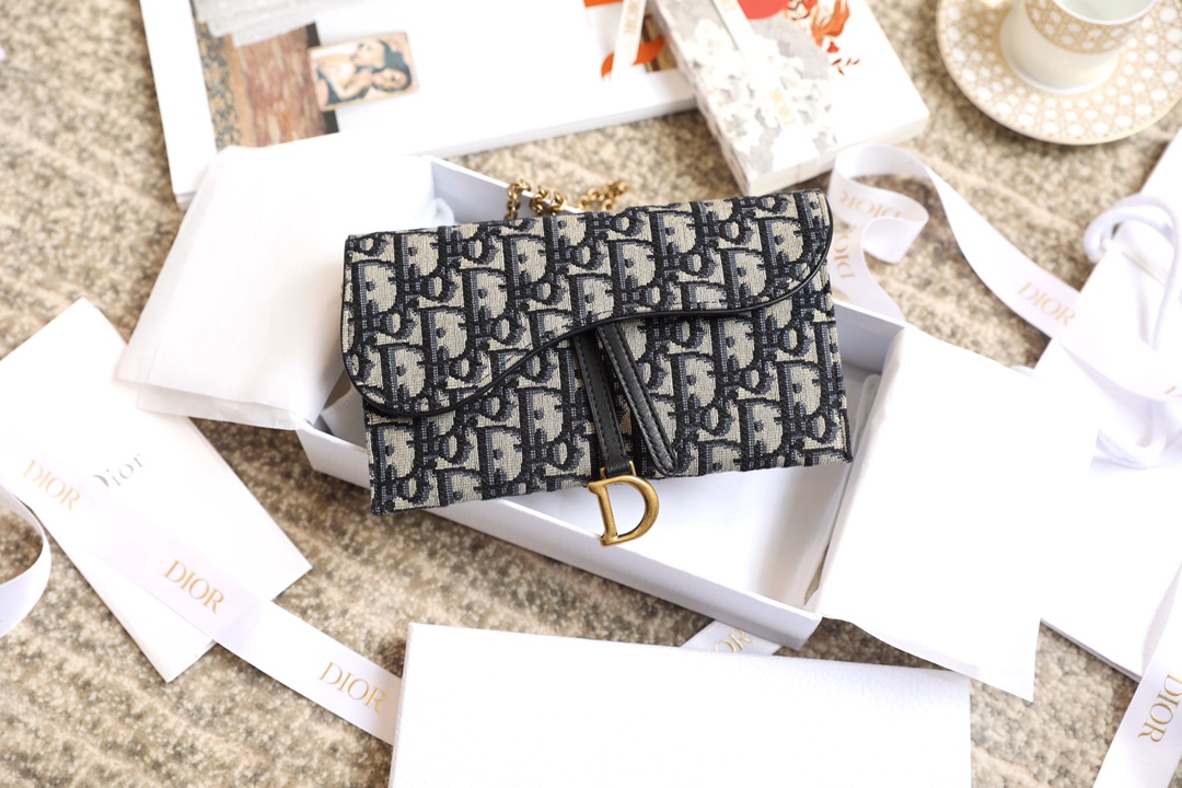 Replica Dior Long Saddle Wallet With Chain Blue Dior Oblique Jacquard S5614Ctzq_M928 - Image 6