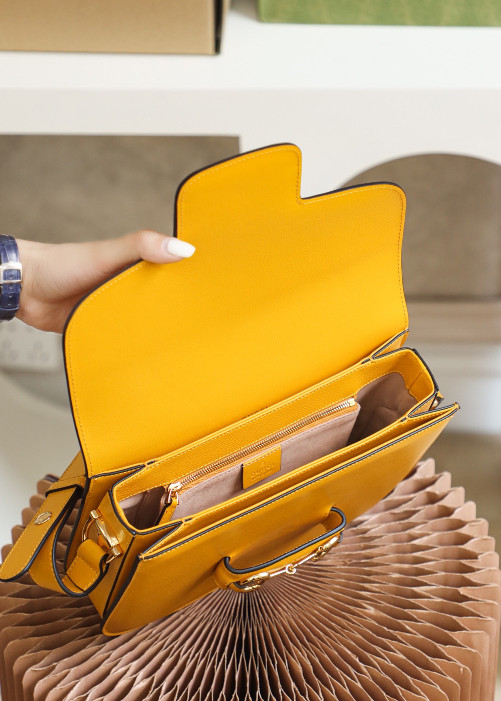 Replica Gucci Horsebit 1955 Shoulder Bag 602204 Yellow Leather - Image 5