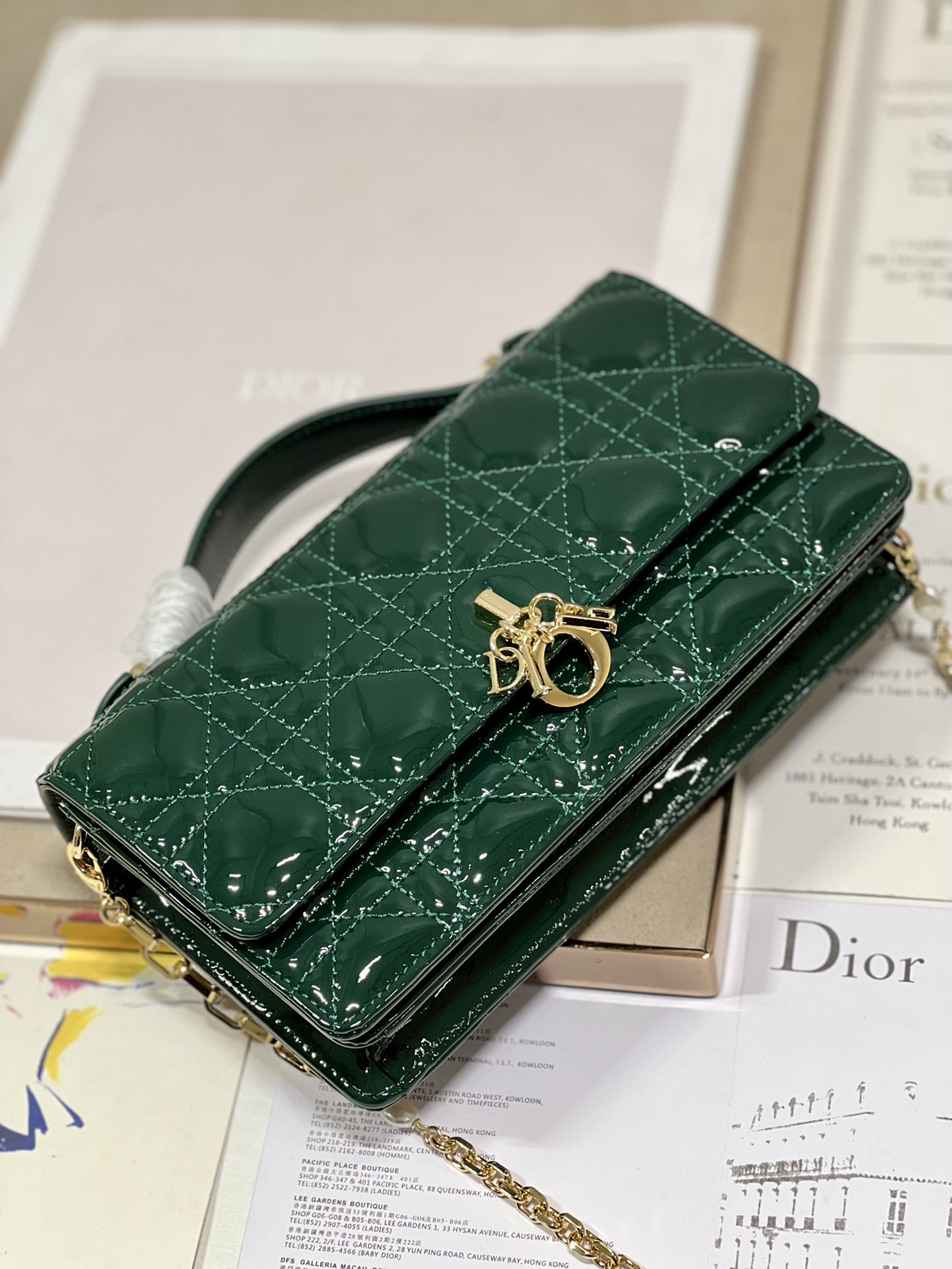 Replica Dior Miss Mini Bag Rose Pine Green Patent Cannage Calfskin - Image 4