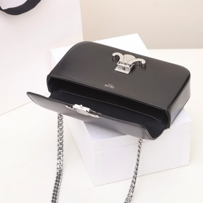 Alternative view of Replica Celine Chain Shoulder Bag Triomphe In Shiny Calfskin Sliver